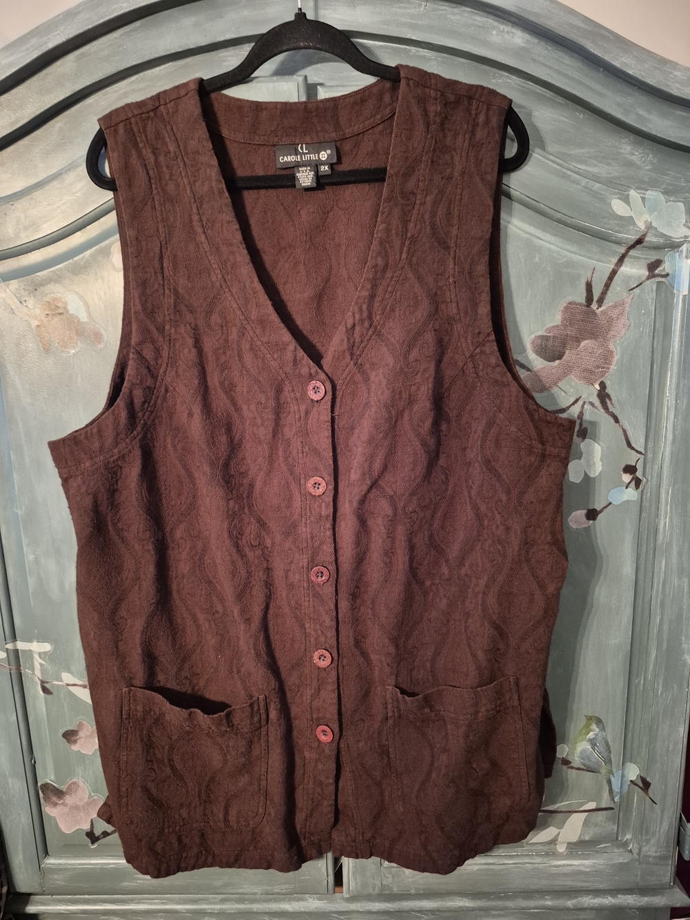 Vintage 80's Carole Little Sleeveless Damask Vest Dress in Deep Brown